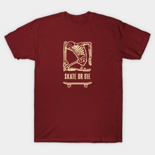 Free Skeleton Skate or Die (sepia) T-Shirt